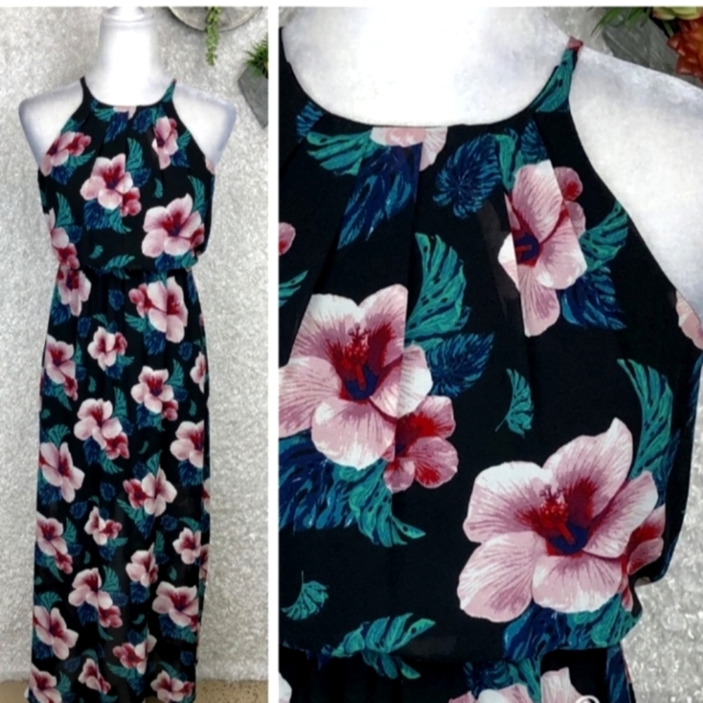 👉FRANCESCA'S COLLECTIONS MIAMI TROPICAL BLOUSON MAXI DRESS ~COOL & FLOWING~ MED